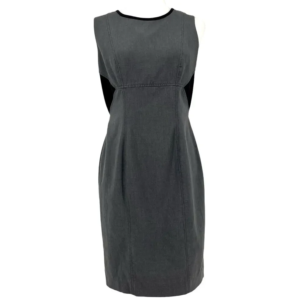 Calvin Klein Gray-Black Sleeveless Color Block sheath career dress knee length 6
